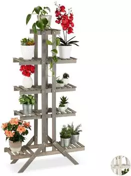 Relaxdays Blumentreppe Holz, 5 Stufen, grau, 83x142x25cm