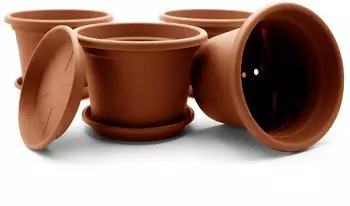 BigDean Blumentopf mit Untersetzer, rund, Terracotta, &oslash;40cm, 4er-Set (1770442)