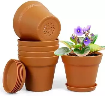 LuxusKollektion Blument&ouml;pfe 6er-Set mit Untersetzer, Kunststoff, terrakotta, 12,5cm
