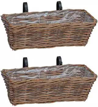 vidaXL GENDT H&auml;ngender Blumentopfkorb Kubu Rattan, naturbraun, 2er-Set
