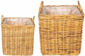 vidaXL Pflanzer-Korb mit Stauraum Gendt, 2-tlg., naturbraun, Kubu-Rattan (42020970)