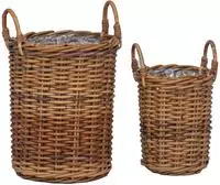 vidaXL Blumentopfkorb mit Speicher GENDT 2 stk. Naturbraun Kubu Rattan