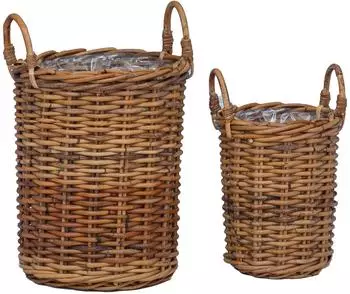 vidaXL GENDT Blumentopfkorb mit Stauraum, Kubu-Rattan, naturbraun, 2er-Set