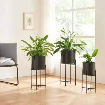 en.casa Orsa Blumenst&auml;nder 3er-Set, Metall, schwarz