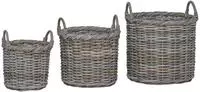 vidaXL Blumentopfkorb GENDT 3 stk. Nat&uuml;rliches Grau Kubu Rattan