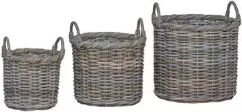 vidaXL Pflanzkorb-Set "Gendt" mit Stauraum, Kubu-Rattan, grau, 3 St&uuml;ck (42020955)