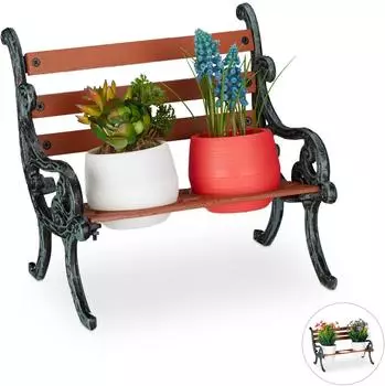 Relaxdays Blumenbank 2&ndash;3 T&ouml;pfe, Gusseisen, 24,5x20,5x17,5cm