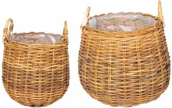 vidaXL Blumentopf-K&ouml;rbchen mit Stauraum, 2-tlg., braun, Kubu-Rattan