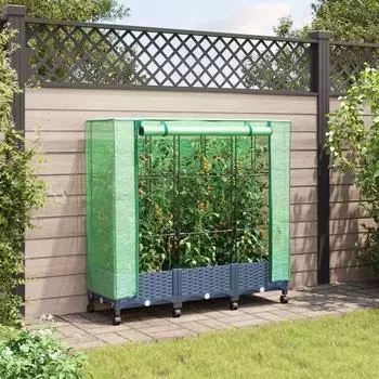 vidaXL Hochbeet-Gartenplaner mit Gew&auml;chshausabdeckung und R&auml;dern, PP, 3 Stk. (3423063)