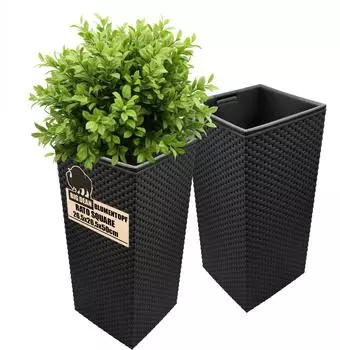 BigDean Pflanzk&uuml;bel Rattan-Optik anthrazit 26,5x26,5x50cm, 2er-Set