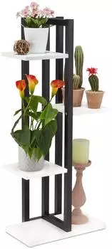 Relaxdays Blumenregal 4 Ebenen Metall Holzoptik, 93x42,5x22,5cm (10038815_49)