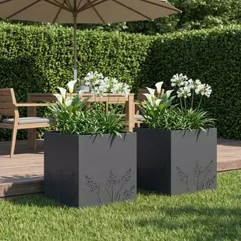 vidaXL Garten-Pflanzgef&auml;&szlig; anthrazit 50x50x49cm, 2er-Set