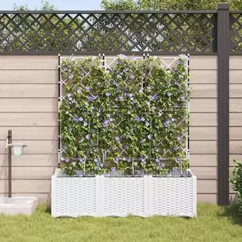vidaXL Pflanzk&auml;sten 3er-Set mit Bew&auml;sserungssystem, wei&szlig;, Stahl, 120x40x142cm (42002921)