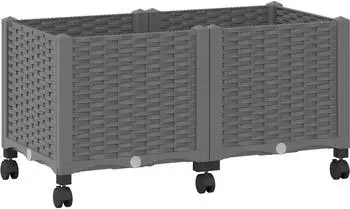 vidaXL Gartenpflanzer mit R&auml;dern hellgrau 80x40x48cm PP