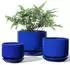 LuxusKollektion Keramik-Blumentöpfe 3er-Set mit Untersetzer, saphirblau, 11+13+17cm