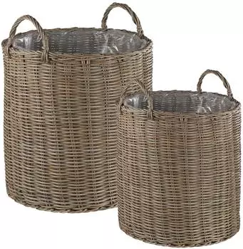 Beliani BITOLA Blument&ouml;pfe 2er-Set, PE-Rattan, braun