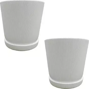 Relaxdays Blumentopf mit Untersetzer 2er Set, Rillen, 20x20cm, Kunststoff, wei&szlig; (10051851_49)