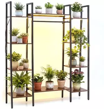 Costway Pflanzenregal mit Wachstumslichtern, 10 Ebenen, Metall, 120x29,5x141cm (VH36228OR)