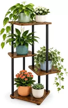 Relaxdays Pflanzenregal 3 Ebenen, Industrial, 78x58,5x31cm, schwarz/braun