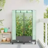vidaXL Gartenplanter mit Gew&auml;chshausabdeckung und R&auml;dern 2 stk. PP