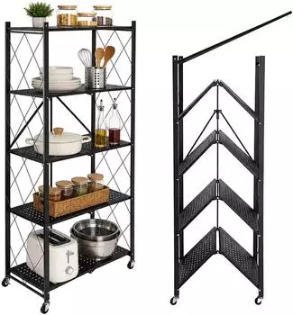 Relaxdays Klappregal auf Rollen, 5 Ebenen, 159x71x34cm, bis 125kg, schwarz
