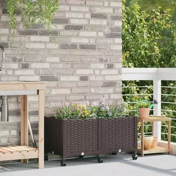 vidaXL Gartenpflanzer mit Rädern, braun, 80x40x44cm, PP
