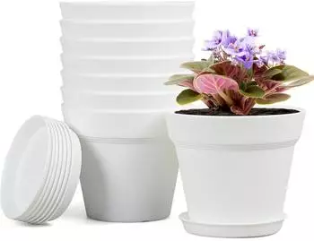 LuxusKollektion Blumentopf-Set mit Untersetzer, 8er, 10cm, weiß, Kunststoff