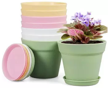 LuxusKollektion Blument&ouml;pfe mit Untersetzer 8er-Set, 10cm, Kunststoff, mit Ablaufl&ouml;chern
