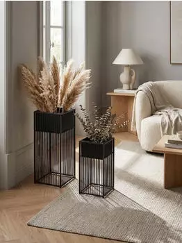 KADIMA DESIGN Pflanzk&uuml;bel 2er-Set, Metall, quadratisch, schwarz, mit Gestell