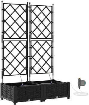vidaXL Pflanzkasten mit Rollen, selbstbew&auml;ssernd, schwarz, PP, 80x40x126cm, 2er-Set (42002844)