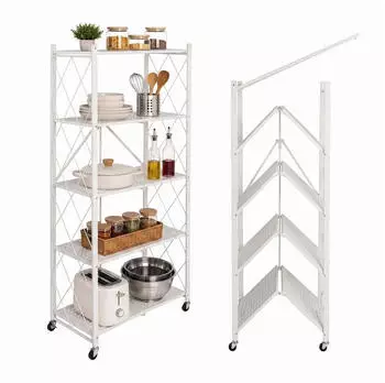 Relaxdays Klappregal mit Rollen 5 Ebenen 125kg 159x71x34cm wei&szlig;, Stahl