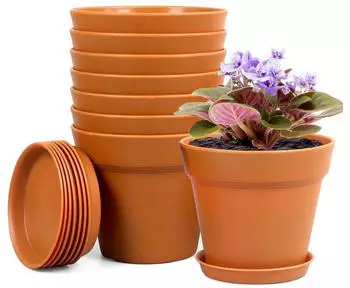 LuxusKollektion Blumentopf mit Untersetzer 8er-Set, Kunststoff, terrakotta, 10cm