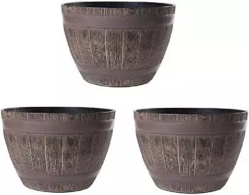 Jinfa Pflanzkübel Weinfass-Optik Kunststoff eiche Ø38cm, 3er-Set (HDFG-052-B-3PCS)
