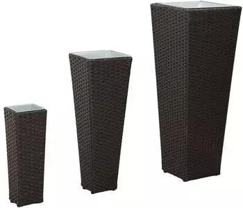 vidaXL Pflanzk&uuml;bel-Set 3-tlg. trapezf&ouml;rmig Rattan-Optik schwarz Metall 30x30x80cm