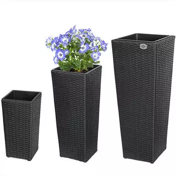 Deuba Polyrattan Blumentopf 3er-Set schwarz (106644)