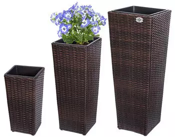 Deuba Polyrattan Blumentopf 3-tlg. braun (106645)