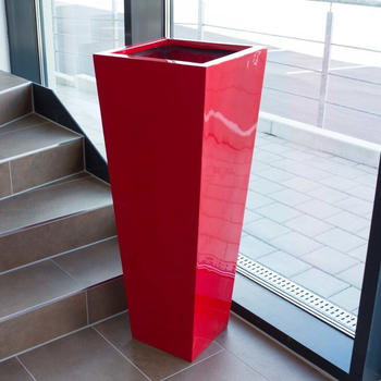 Eleganteinrichten Pflanzkübel Fiberglas säule konisch 38x38x100cm hochglanz rot