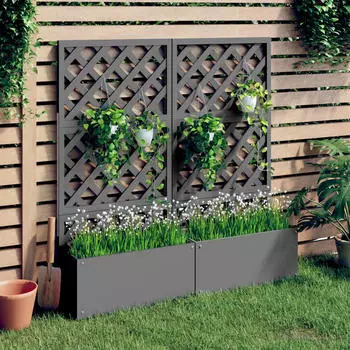 vidaXL Blumenkästen mit Rankgittern grau 65 x 33 x 135 cm WPC 2 Stk. (3154899)