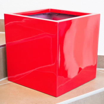 Eleganteinrichten Blumenkübel Fiberglas quadratisch 38x38x38cm hochglanz rot