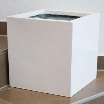 Eleganteinrichten Blumenkübel Fiberglas quadratisch 38x38x38cm hochglanz weiß