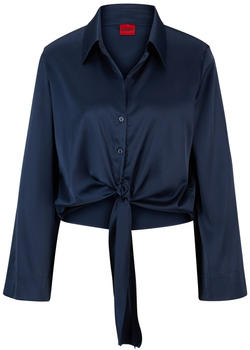 Hugo Boss Relaxed-Fit Bluse aus Stretch-Satin mit geknotetem Detail (50515075) blau