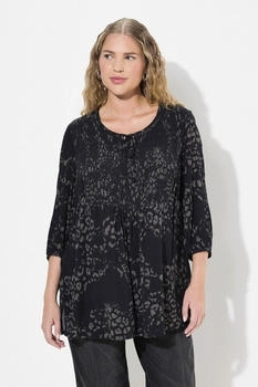 Ulla Popken Tunika floraler Druck Rundhals 4-Arm schwarz