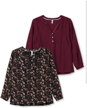 Sheego Tunika im Doppelpack uni gemustert aubergine schwarz
