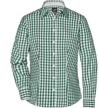 James & Nicholson Karo Bluse 'JN616' forest-green weiß