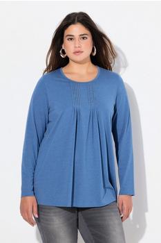 Ulla Popken Shirt Falten Perlen A-Linie Langarm Tunika denimblau