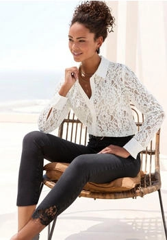 Lascana Spitzenbluse Hemdblusenkragen wei&szlig;