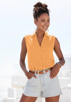 Lascana Blusentop aus Webware Leinen mango peach