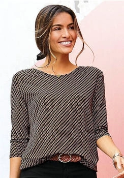 Vivance Dreams 4-Arm-Shirt Öffnung und goldfarbenem Zierknopf schwarz