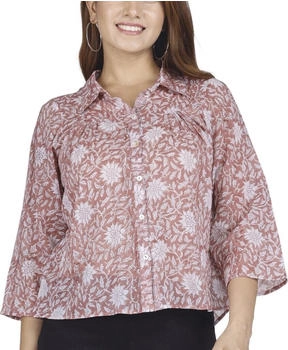 Guru-Shop Handbedruckte Bluse rosa Baumwolle