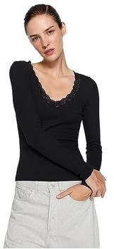 Trendyol Gerade Lange Ärmel Schlank Bluse schwarz